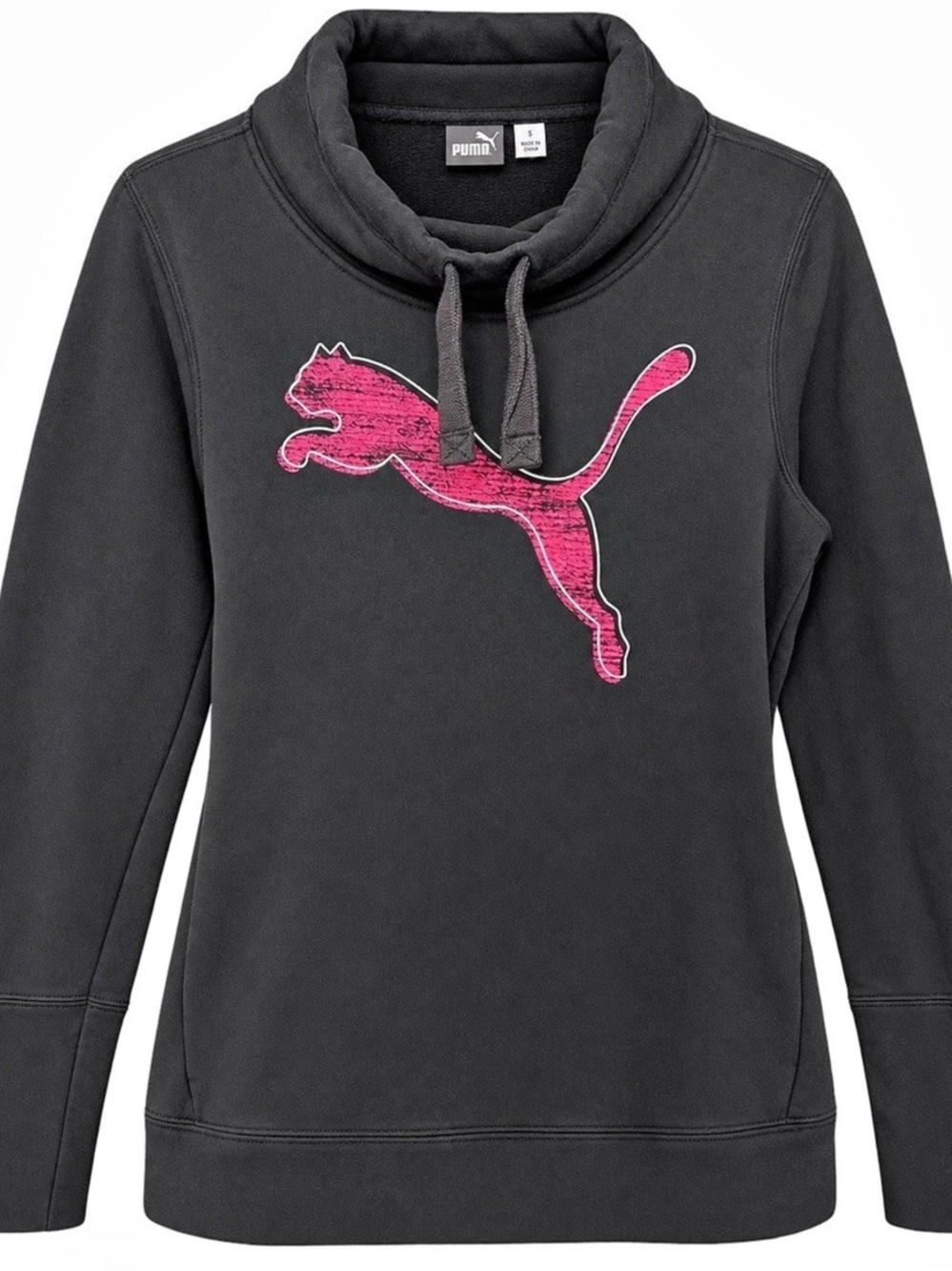 Puma Women’s Black & Pink Logo Cowl Neck Sweatshirt Size L